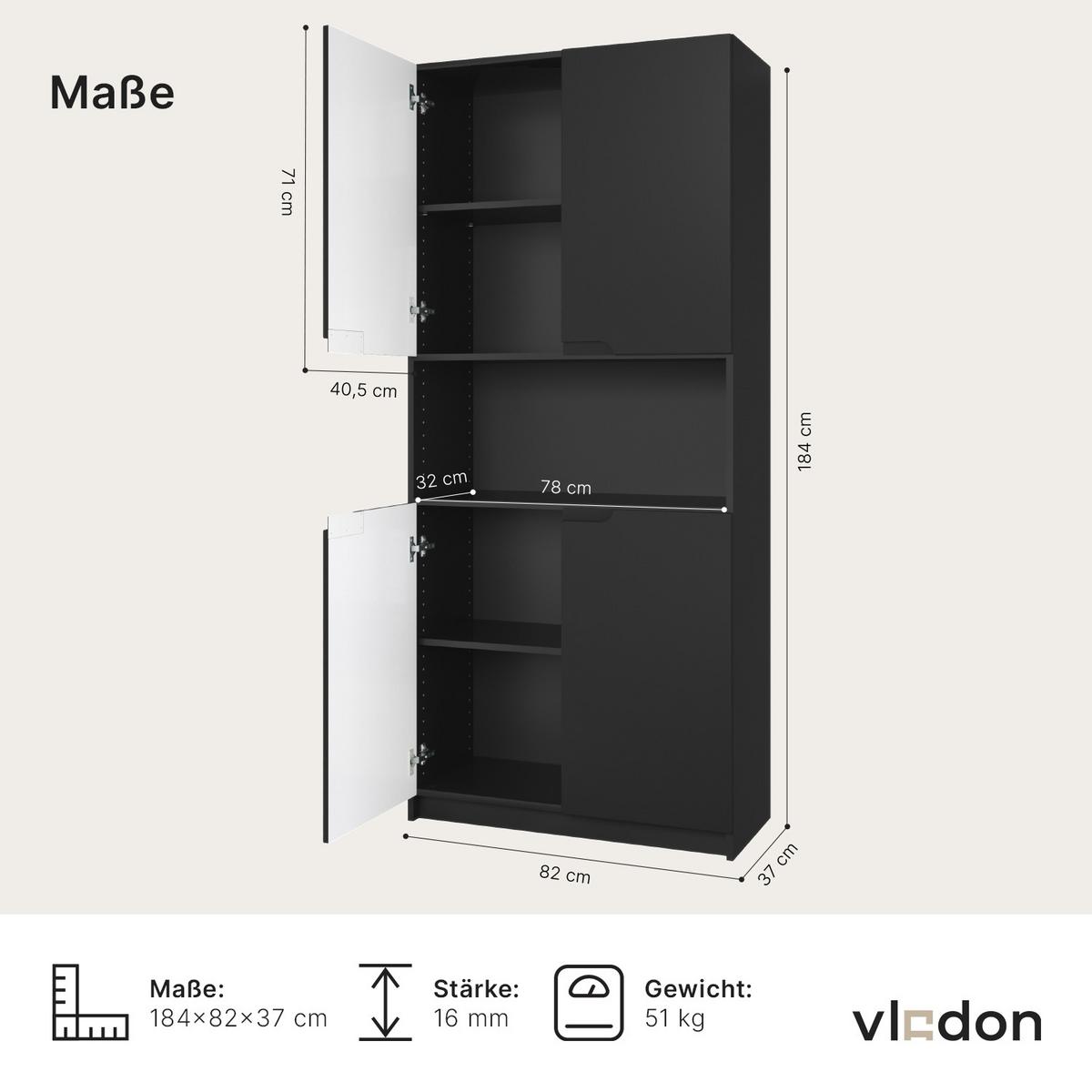 BÜROSCHRANK Logan Fronten in Graphit Seidenmatt - Graphitfarben, Holzwerkstoff (82/184/37cm) - Vladon