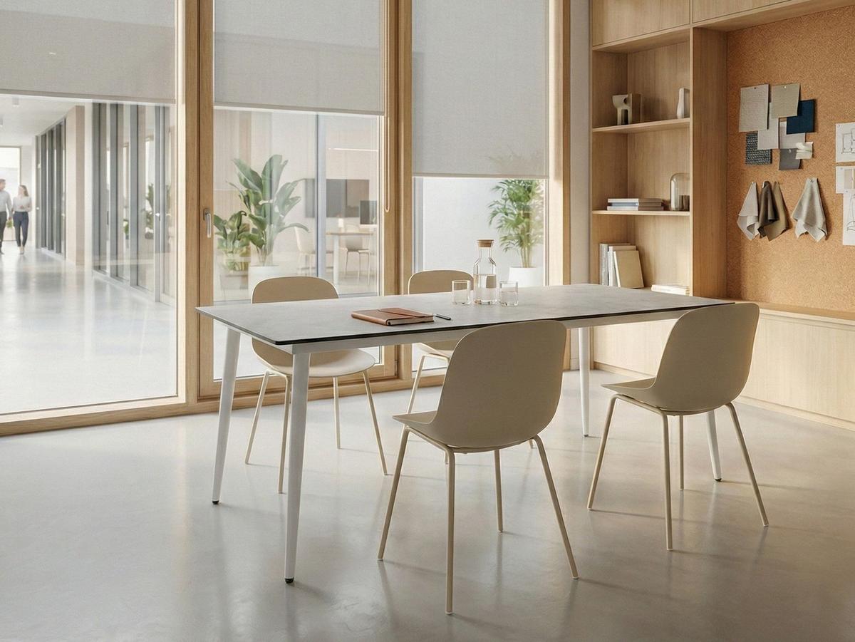 KONFERENZTISCH 90/180 cm Travertinoptik Tolentino - Beige, Kunststoff (180/90/75cm) - Beliani