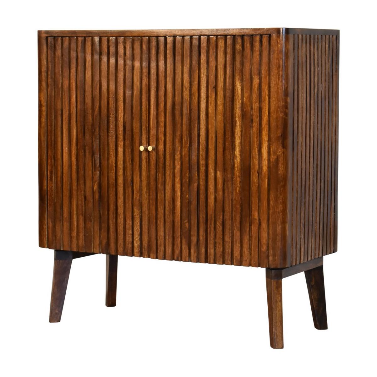SCHRANK mit 2 Türen, 2 Regale, Nordische Beine, Braun - Messingfarben/Braun, Holz/Metall (75/80/35cm) - Artisan Furniture