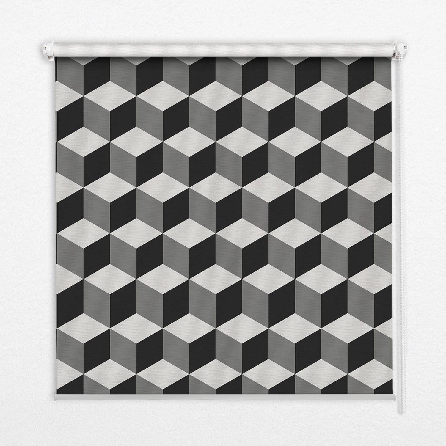 INNENROLLO - Fensterrollo - Rollo - 90x180 cm - 3D-Würfel - Schwarz, Kunststoff (90/180/0.5cm) - TULUP