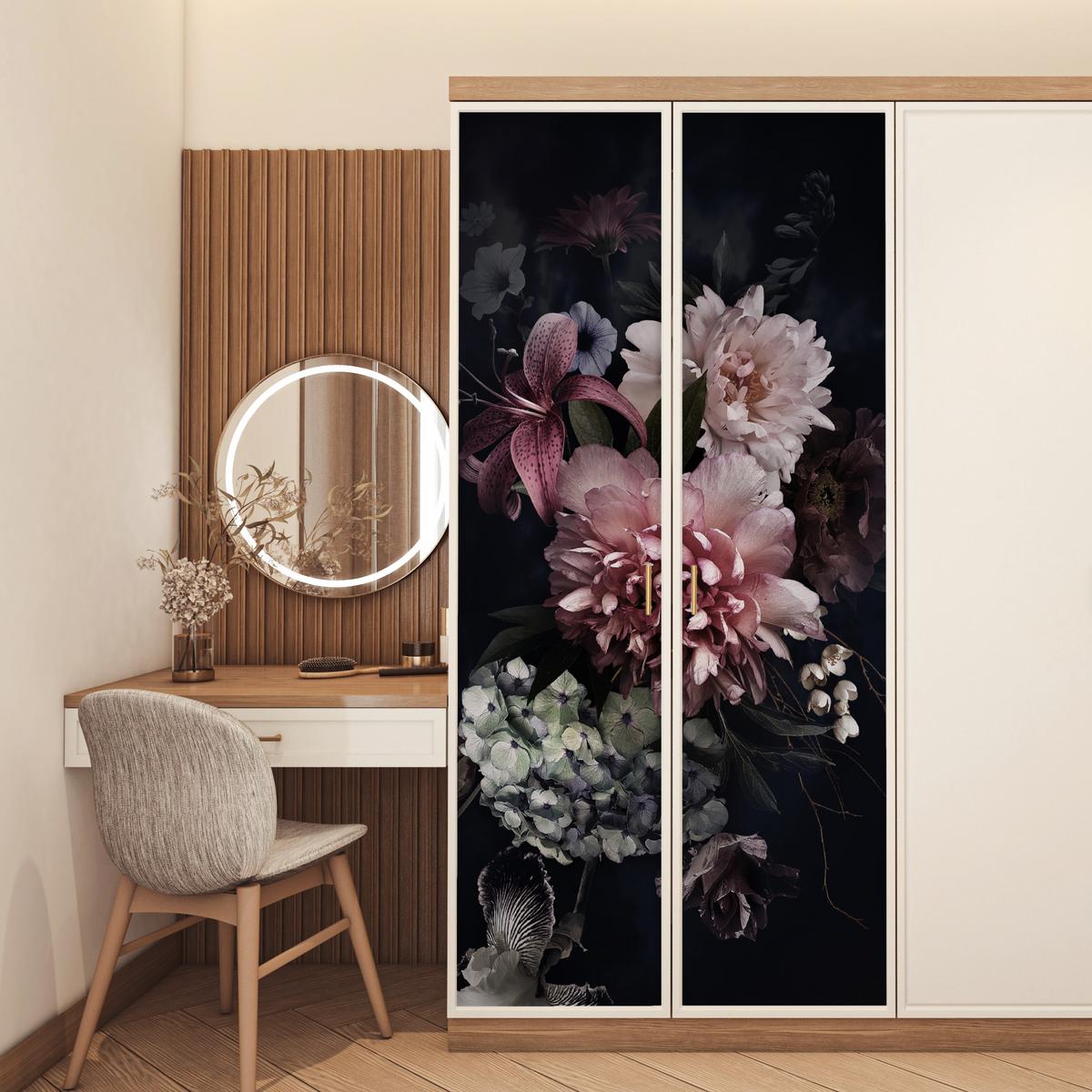 TÜRAUFKLEBER Selbstklebend - Blumen - Vintage - Pastell - Rosa - Weiß 95x215 cm - Türtapete - Altrosa, Kunststoff (95/215cm) - MuchoWow