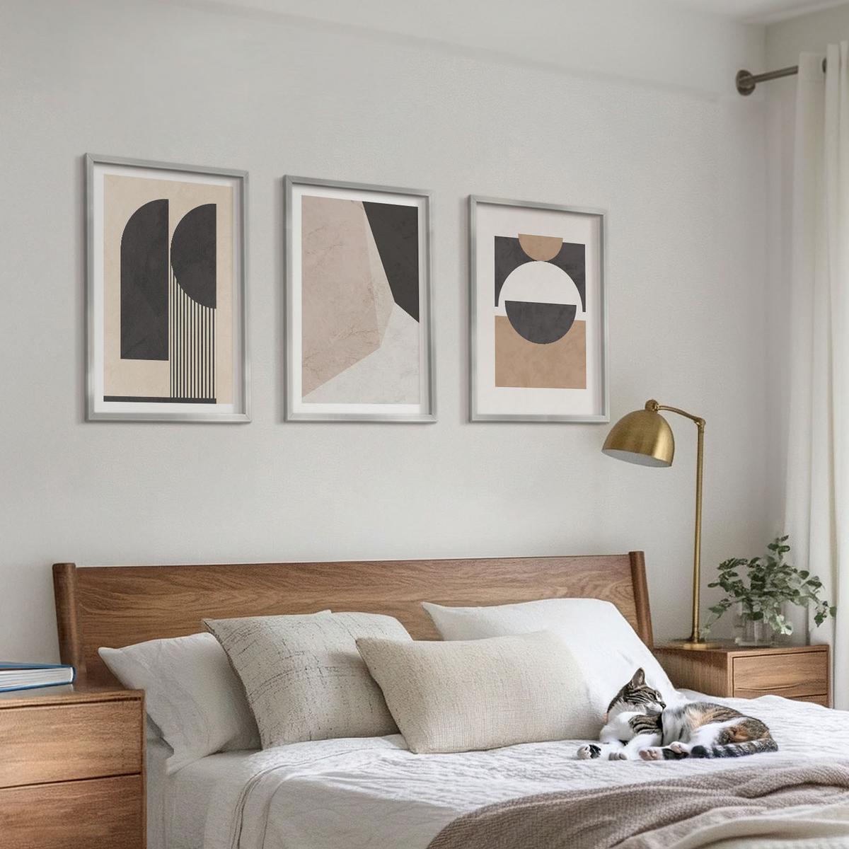 BILDER SET 3er Set - 40x60 cm Silberner Rahmen - Abstrakte Formen beige braun - Silberfarben, Kunststoff (40/60cm) - TULUP