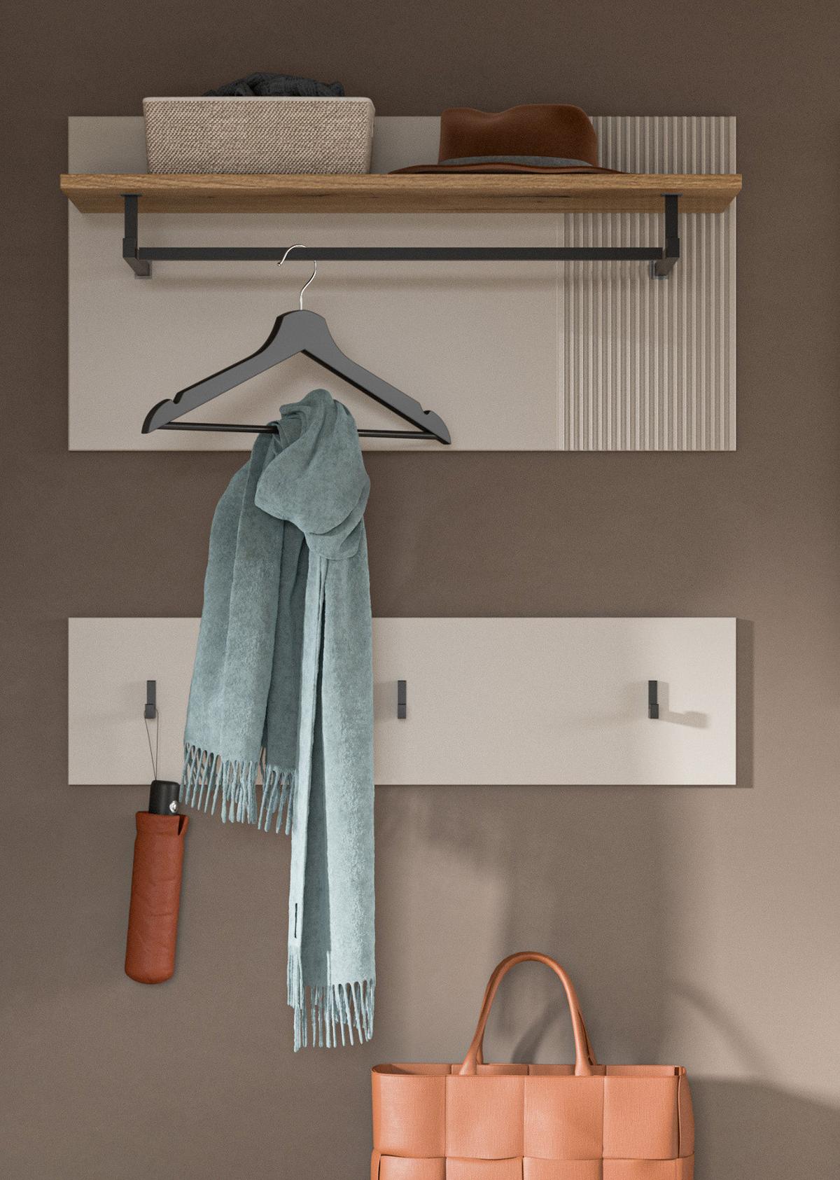 GARDEROBENPANEEL Kaschmir Sand und Eiche Evoke, Wandgarderobe Set 2-teilig 80 cm - Kaschmir/Eichefarben, Holzwerkstoff/Metall (80/80/28cm) - Inn.Furn