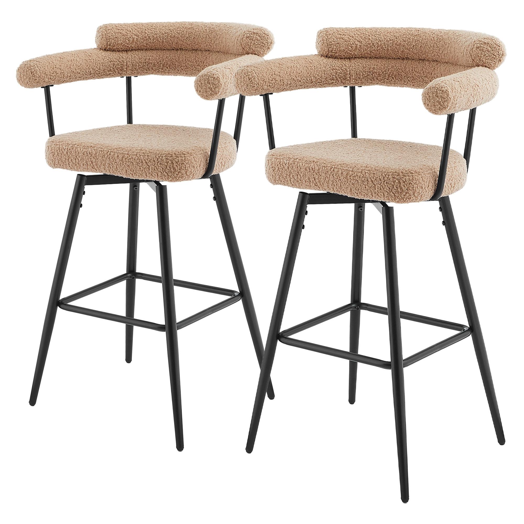 BARHOCKER 2er Set drehbar Braun mit Teddy-Stoff 76 cm hoch - Schwarz/Braun, Textil/Metall (61/103/55cm) - ML-DESIGN