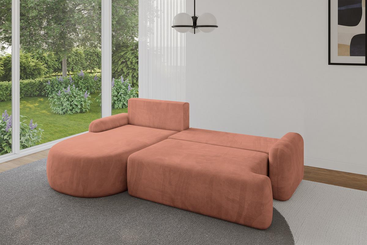 ECKSOFA mit Schlaffunktion und Bettkasten LIRA-L - 264x172x89 Apricot - Orange, Holzwerkstoff/Textil (264/172cm) - ALTDECOR