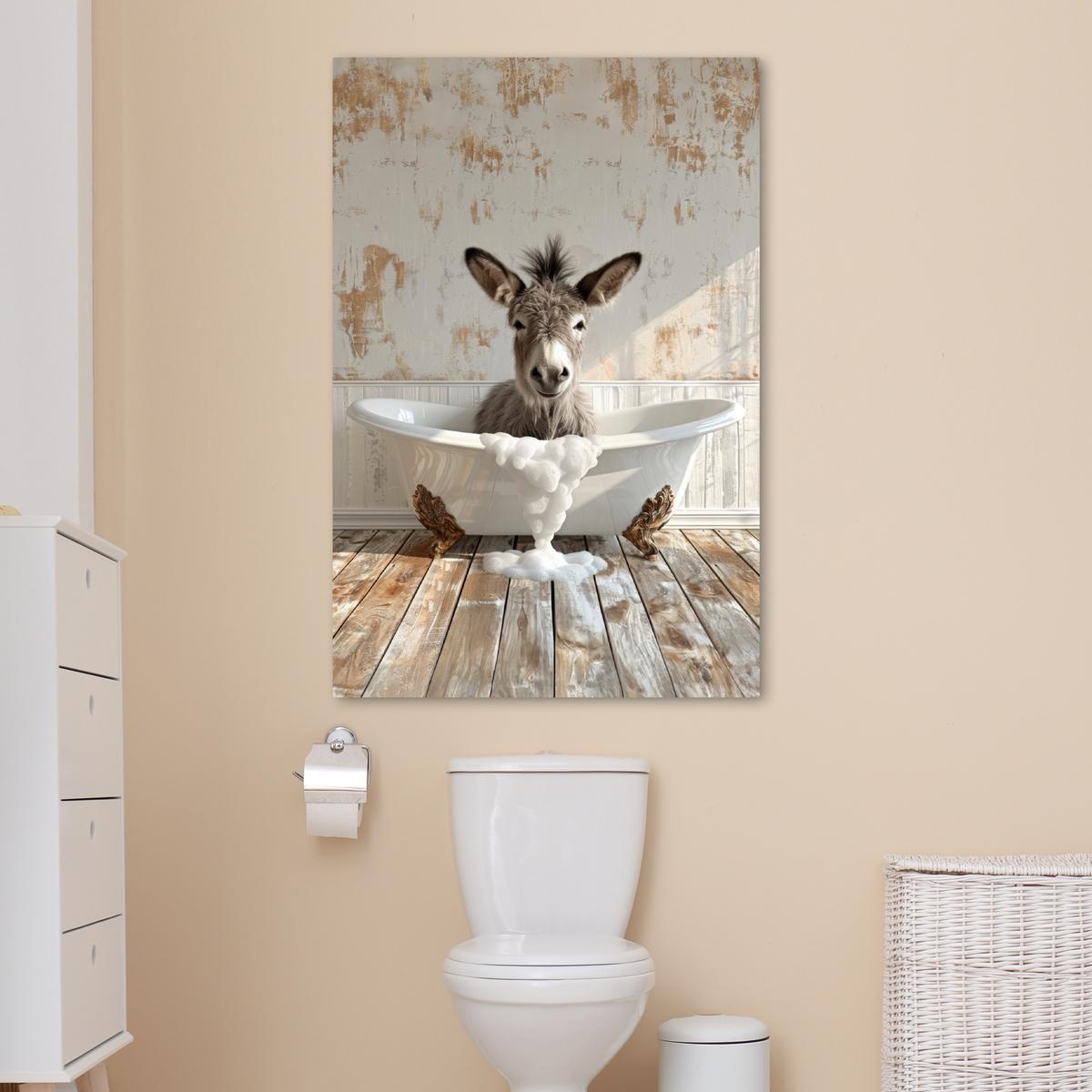 LEINWANDBILD Esel - Tiere - Badewanne - Schaumstoff Deko XXL 80x120 cm - Weiß, Textil (80/120cm) - MuchoWow