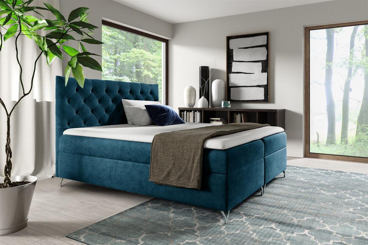 BOXBETT Ambre In Fresh - Blau, Holzwerkstoff/Textil (160/200cm) - Fun Möbel
