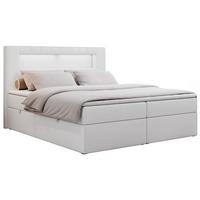 BOXBETT GOLD-5 LED 160/200 Weiß Kunstleder - H3 - Weiß, Holz/Textil (160/200cm) - MKS