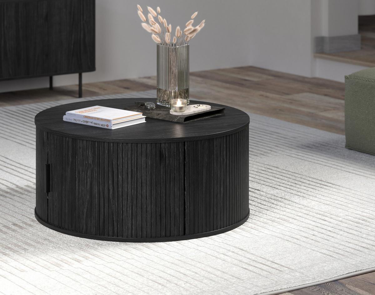 COUCHTISCH Esche schwarz rund 80 cm, Beistelltisch mit Stauraum - Schwarz, Holzwerkstoff/Kunststoff (80/80/36cm) - Top.Furn