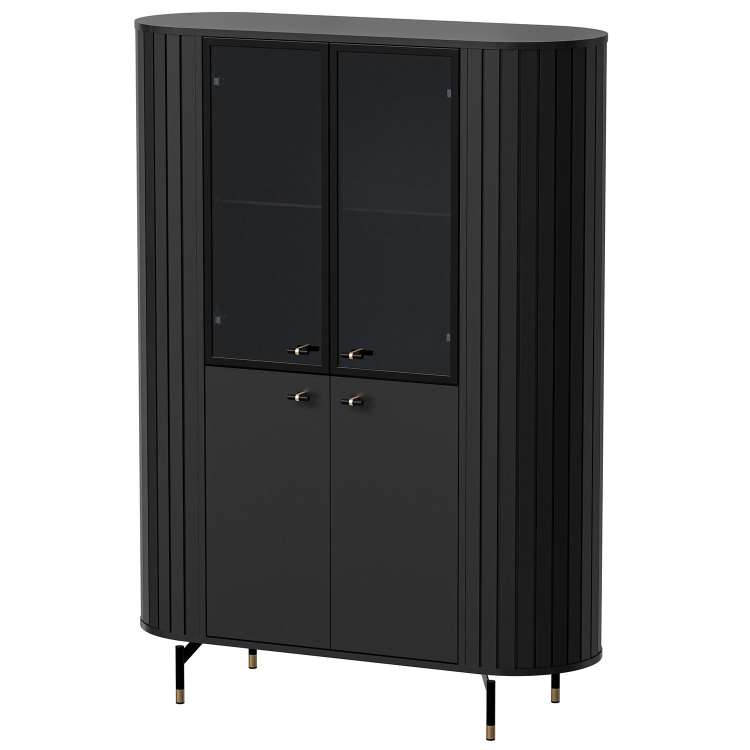 VITRINE Zalia mit Glastüren und Stauraum, im Retro-Stil, 112 cm, Schwarz - Schwarz, Holzwerkstoff (112/155/40cm) - Beautysofa