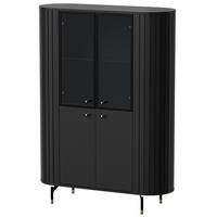 VITRINE Zalia mit Glastüren und Stauraum, im Retro-Stil, 112 cm, Schwarz - Schwarz, Holzwerkstoff (112/155/40cm) - Beautysofa