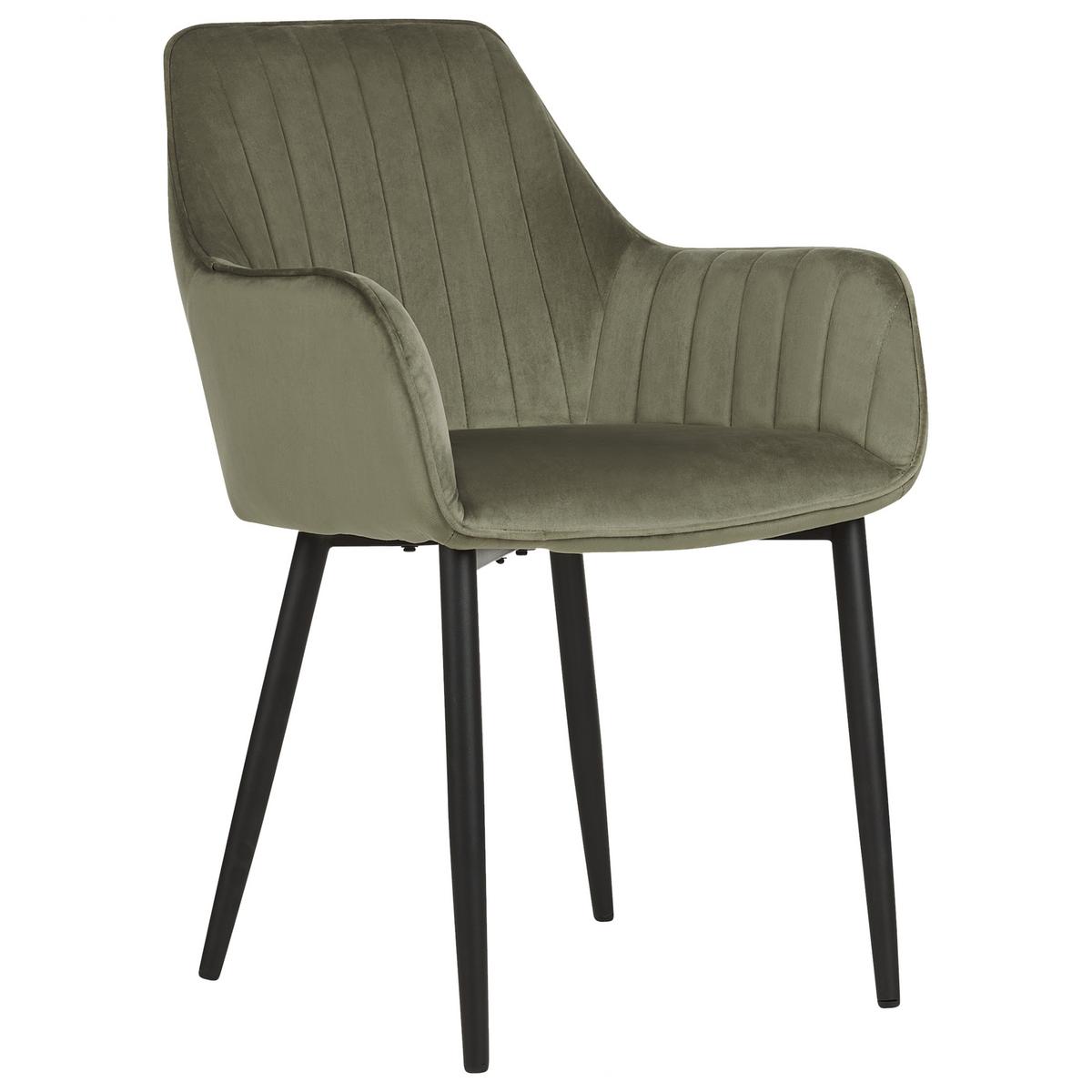 ESSZIMMERSTUHL 2er-Set Samtstoff olivgrün Wellston - Schwarz/Grün, Textil (60/84/61cm) - Beliani