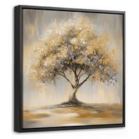 LEINWAND Bilder mit Rahmen - Gemälde - Baum - Abstrakt - Blätter - 20x20 - Beige, Textil (20/20cm) - MuchoWow