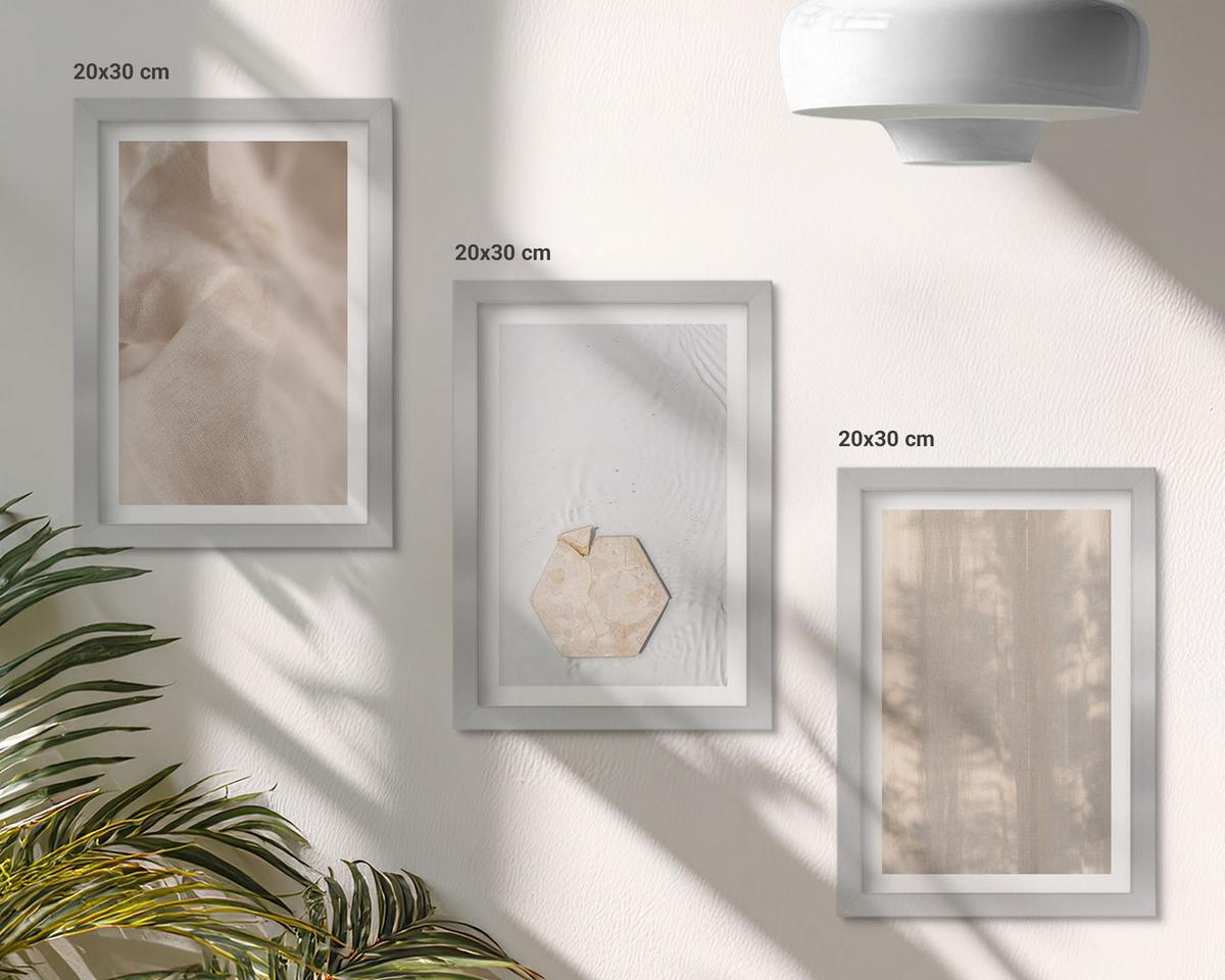 BILDER SET 3er Set - 20x30 cm Silberner Rahmen - Subtile Texturen, Boho-Natur - Silberfarben, Kunststoff (20/30cm) - TULUP