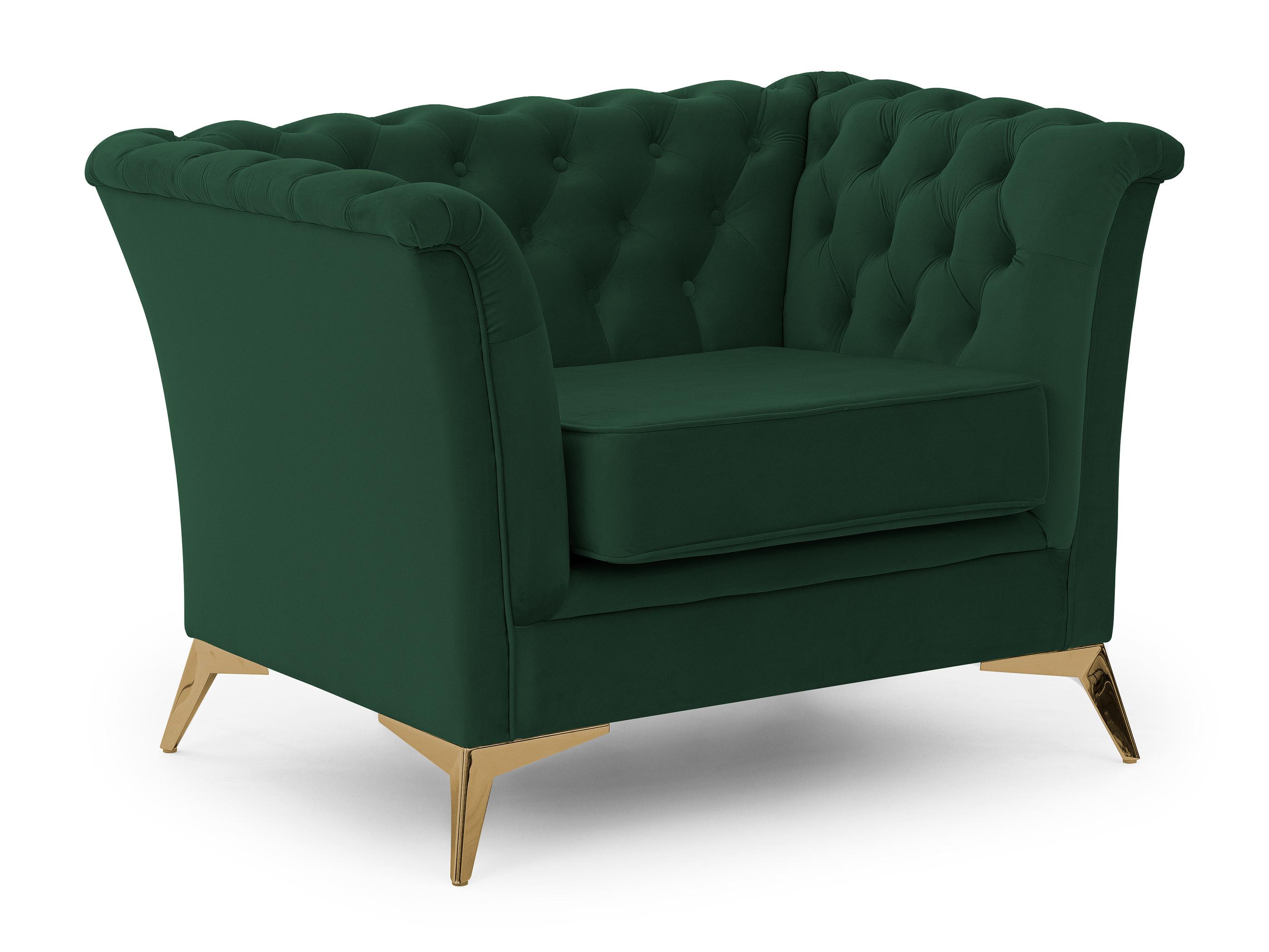 CHESTERFIELD-SESSEL Whitby Flaschengrün Samt mit goldenen Füßen - Dunkelgrün/Goldfarben, Holz/Textil (116/78/82cm) - S-Style Möbel
