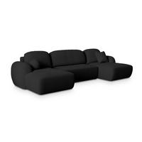 WOHNLANDSCHAFT SAVONA N Schwarz Boucle-Stoff mit Schlaffunktion - Schwarz, Holz/Kunststoff (320/90/148cm) - MASSENO