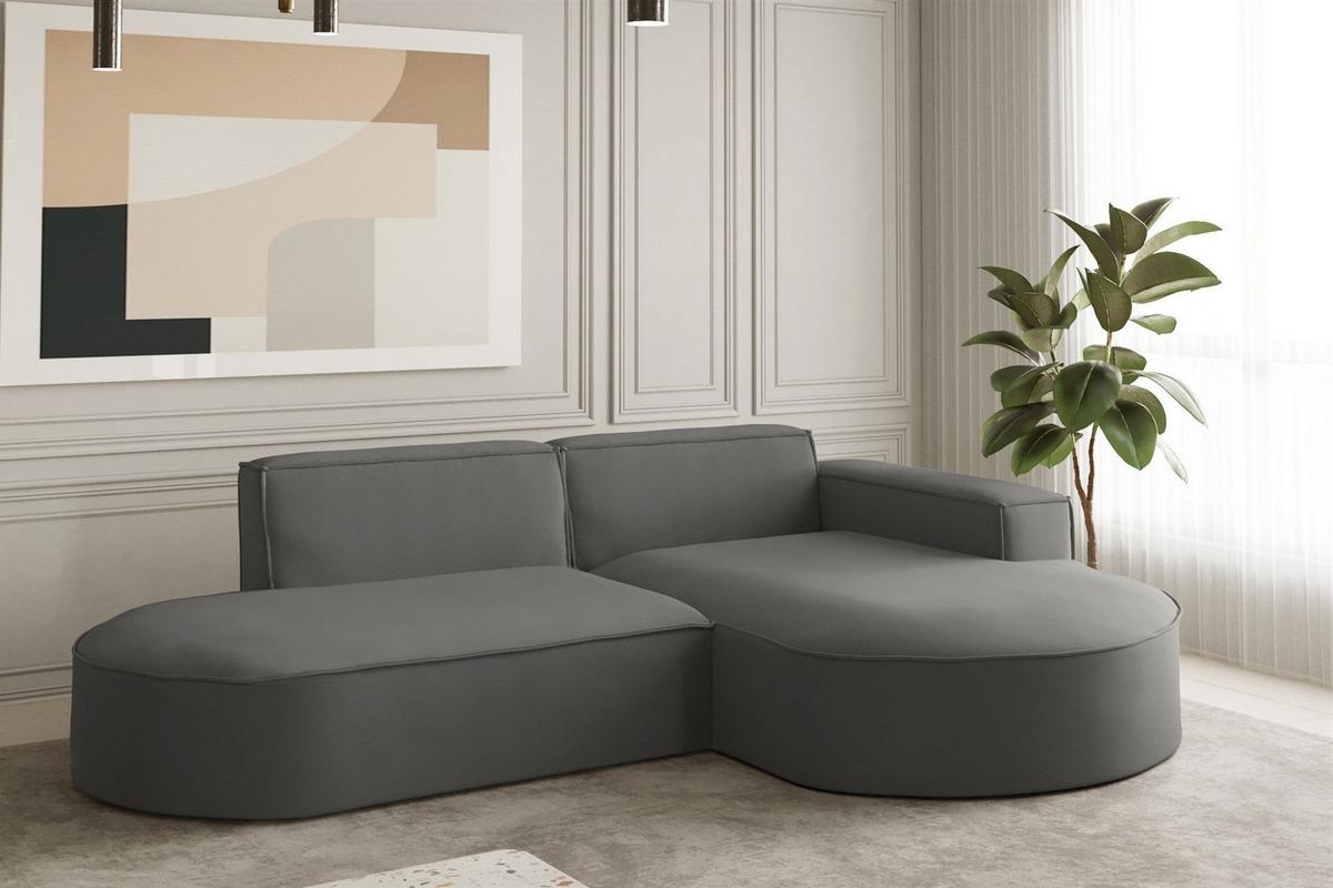 ECKSOFA Palma Xs Ottomane Opera Velvet - Anthrazit, Holzwerkstoff/Textil (236/165cm) - Fun Möbel