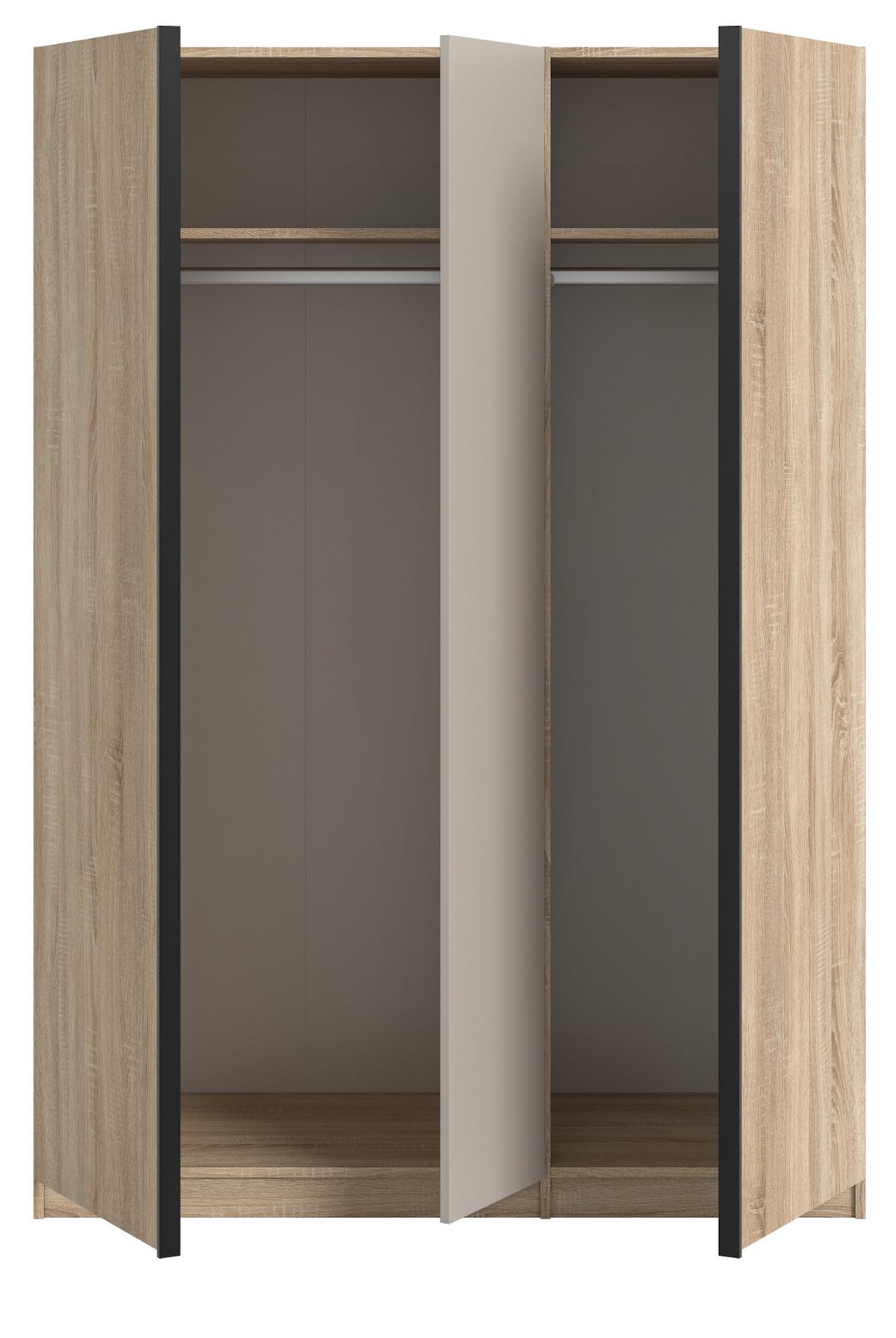 KLEIDERSCHRANK Eiche Sonoma, Kaschmir 3-türig 130 x 183 cm, Drehtürenschrank inklusive Einlegeböden - Kaschmir/Eichefarben, Holzwerkstoff/Kunststoff (130/183/53cm) - Inn.Furn