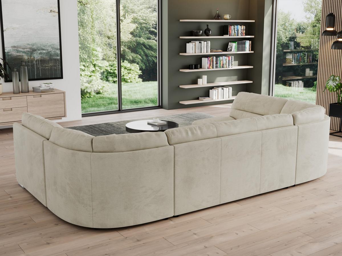 WOHNLANDSCHAFT MORBIDO U Beige Velvet - Beige/Silberfarben, Textil/Metall (340/93/206cm) - MKS