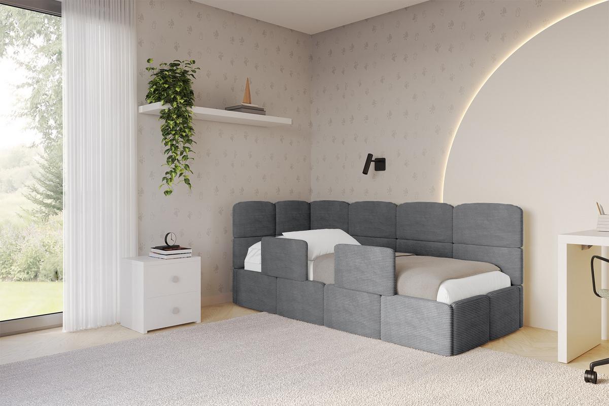 EINZELLBETT Jugendbett mit Bettkasten und Matratze H3/H4, Rechts - KIVY 80x200 Dunkelgrau - Schieferfarben, Holzwerkstoff/Textil (80/200cm) - ALTDECOR