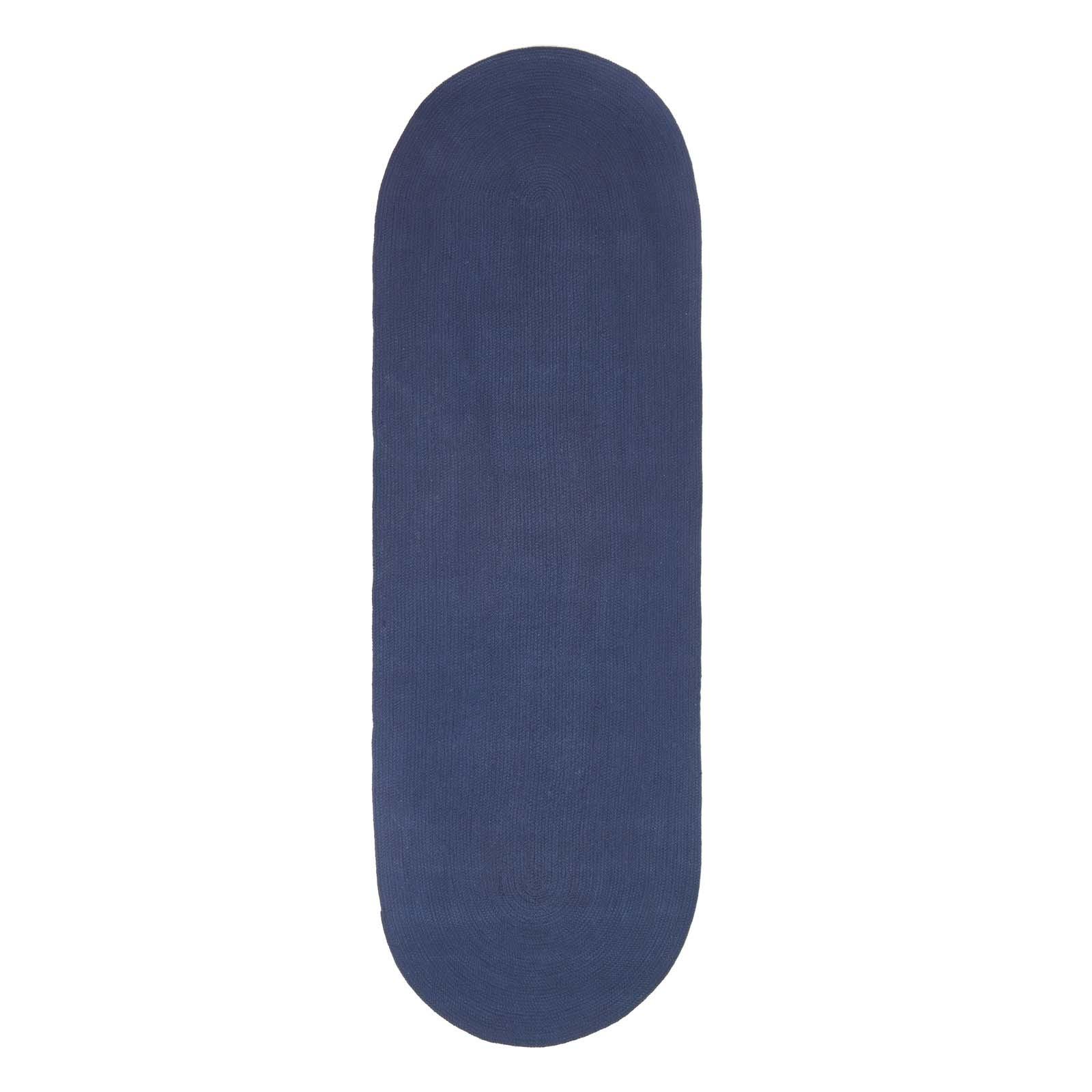 TEPPICHLÄUFER geflochten oval 66/200 cm - Dunkelblau, Textil (66/200cm) - Homescapes