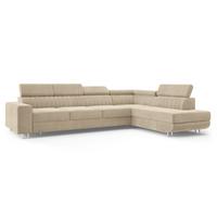 ECKSOFA HESTION Creme Velours-Stoff mit Schlaffunktion - Creme, Holz (332/190cm) - MASSENO