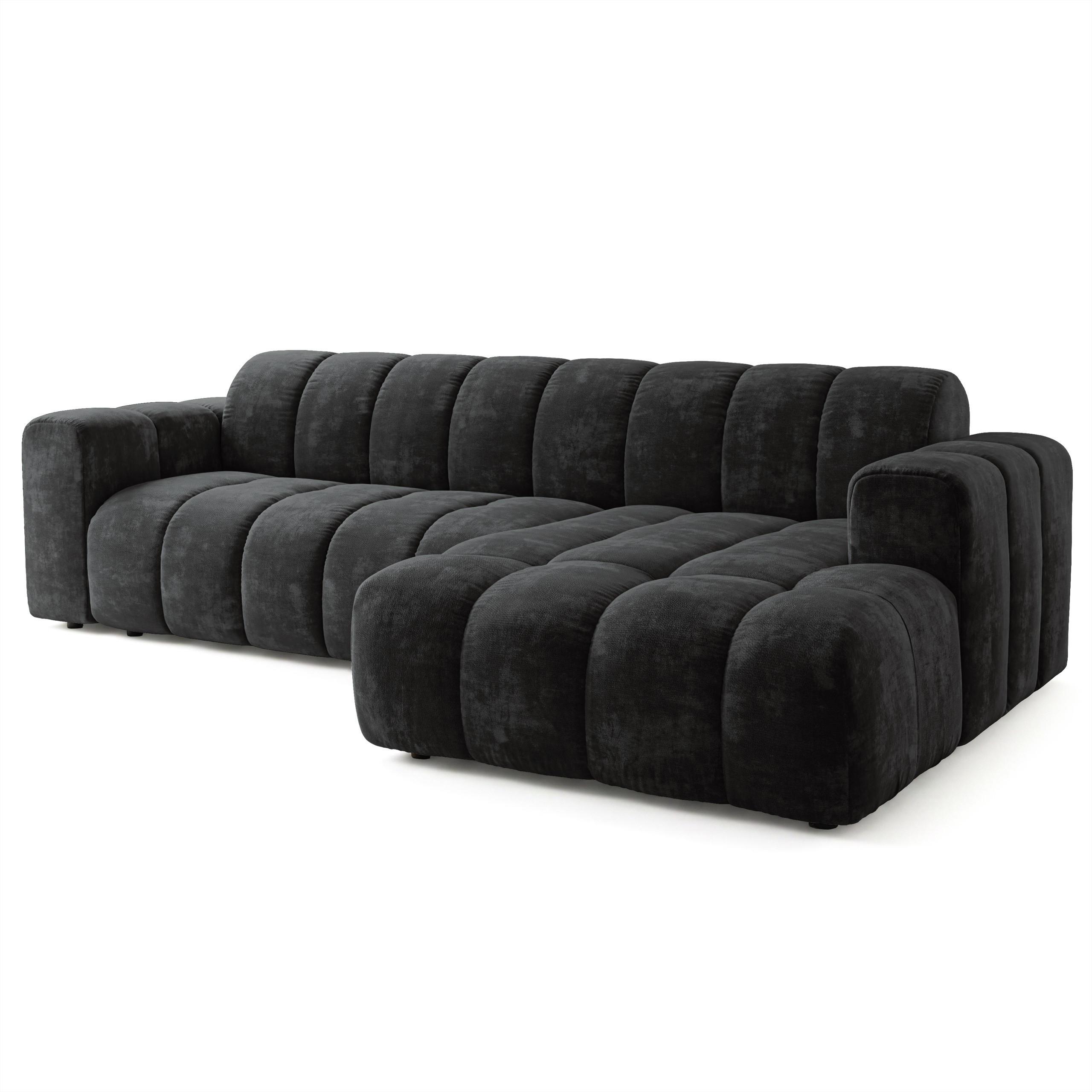 ECKSOFA SETIA LM R-S Schwarz Chenille - Schwarz, Holzwerkstoff (304/165cm) - MASSENO