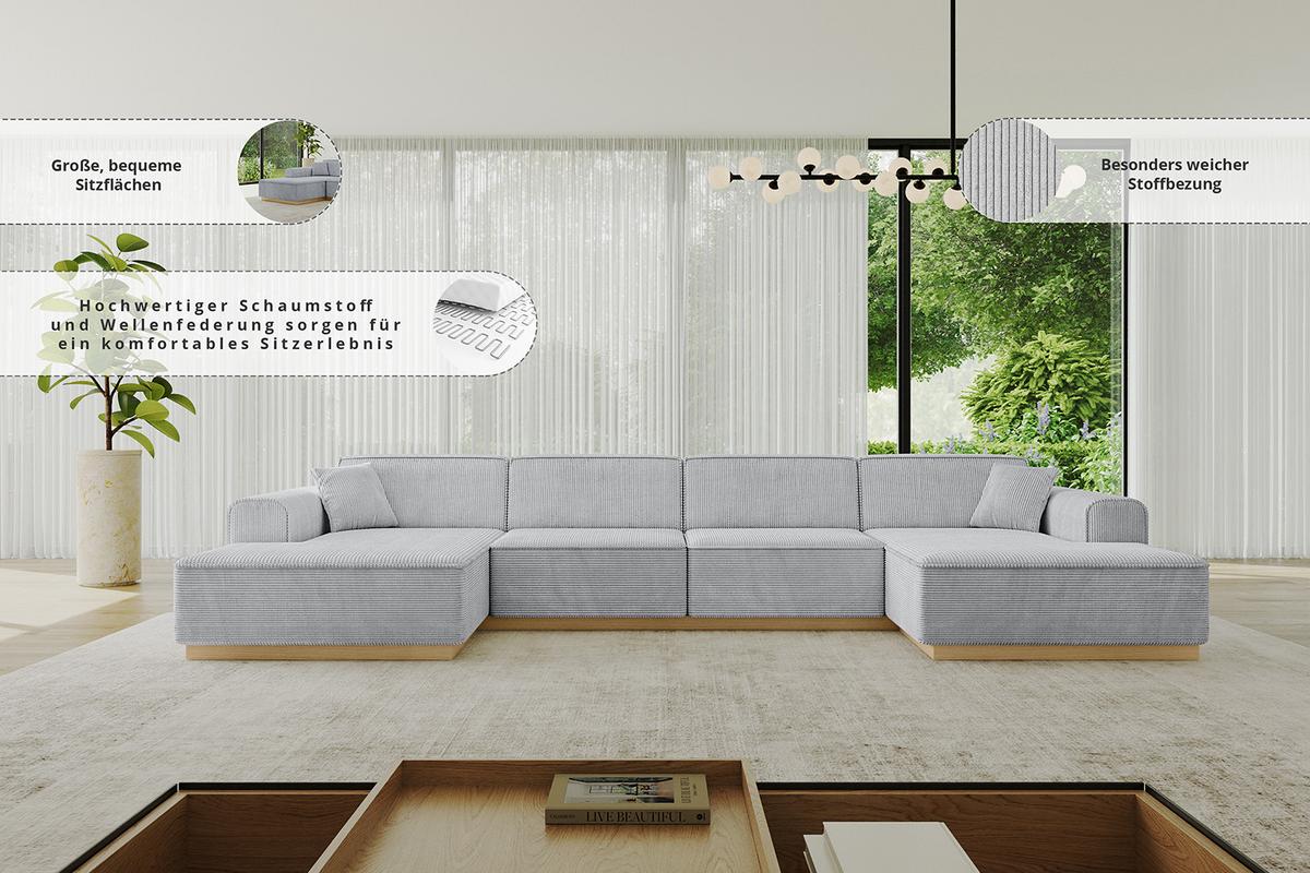 WOHNLANDSCHAFT IREA-U2-v2 - 386x165x80 cm Grau - Olivgrün, Holzwerkstoff/Textil (386/80/165cm) - ALTDECOR