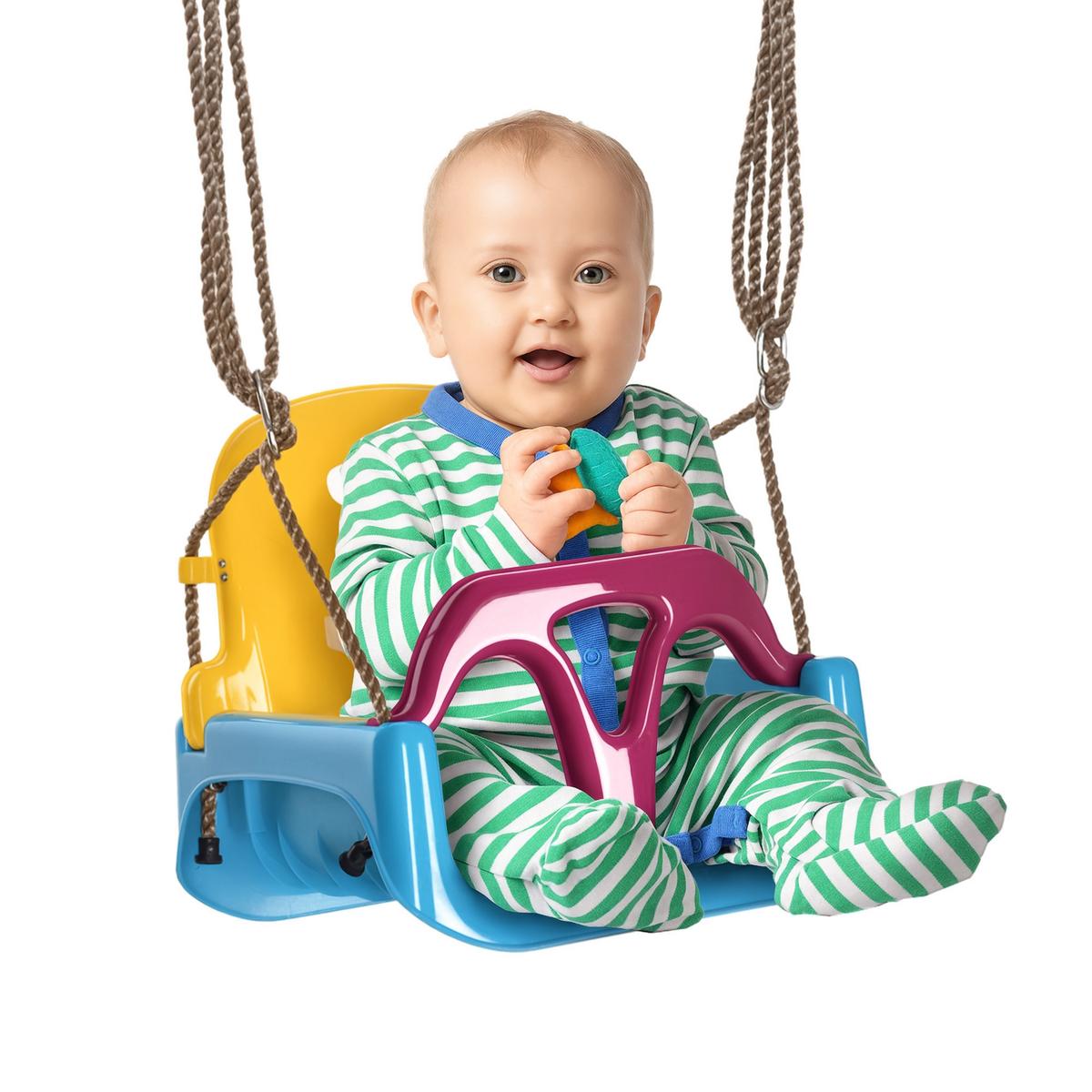 3-IN-1 Babyschaukel, Kinderschaukel mit verstellbarem Seil, Schaukelsitz, Blau - Multicolor, Kunststoff (33/42cm) - Outsunny