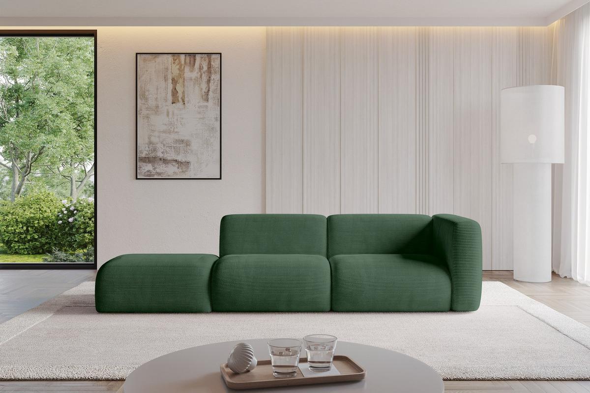 SOFA Ottomane Rechts MIRA-S3 296x89x70 Grün Cord - Salbeigrün/Schwarz, Holzwerkstoff/Kunststoff (296/70/89cm) - ALTDECOR
