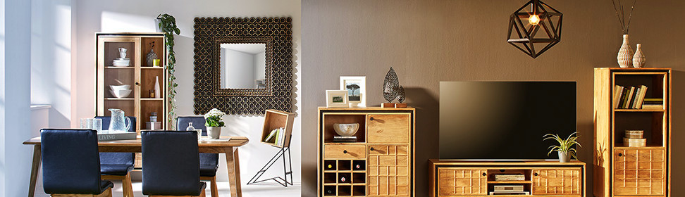 Wohnzimmer mit Wohnwand und Essbereich von mömax.