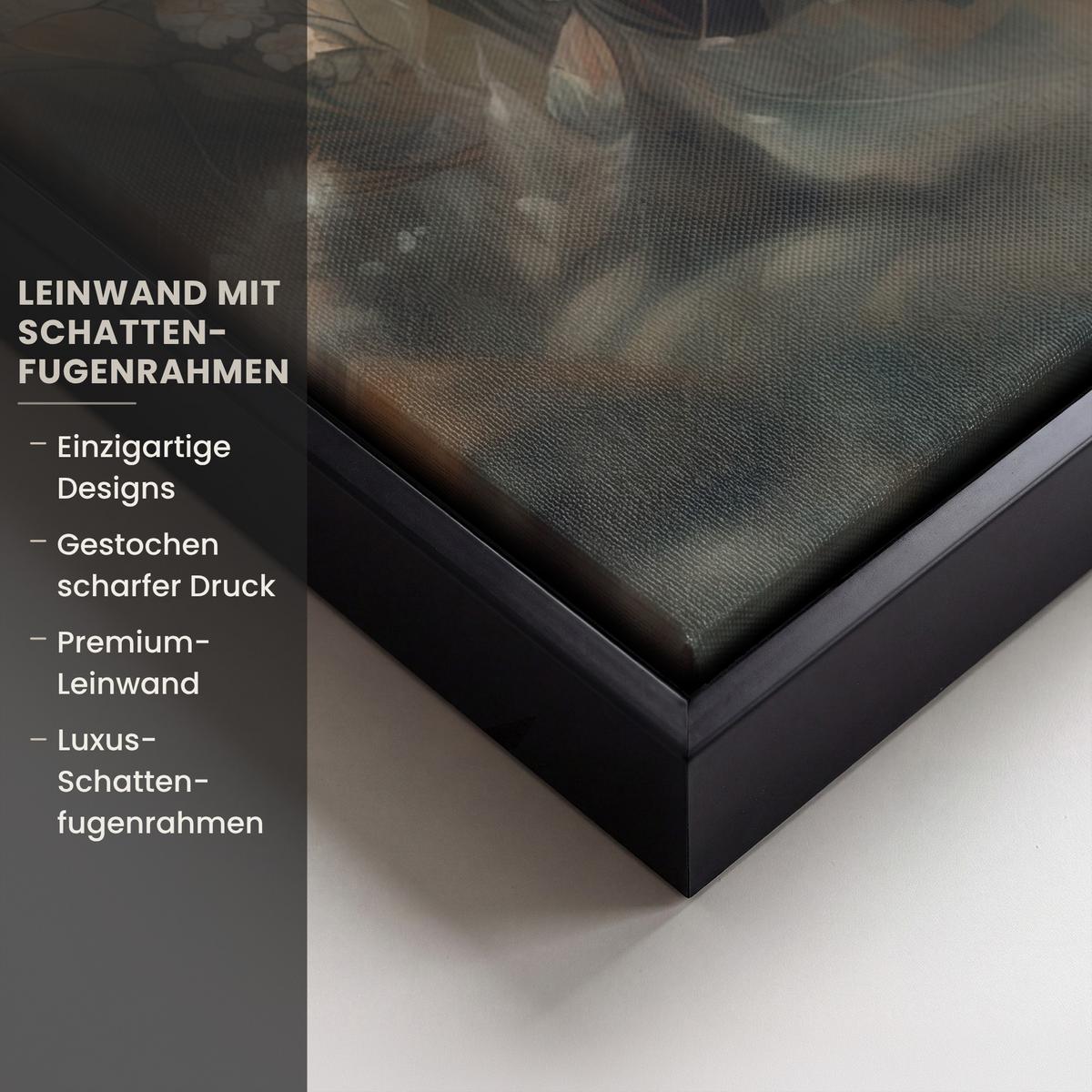 LEINWAND Bilder mit Rahmen - Löwe - Wildtiere - Pflanzen - Natur - Blumen - 70x100 - Beige, Textil (70/100cm) - MuchoWow