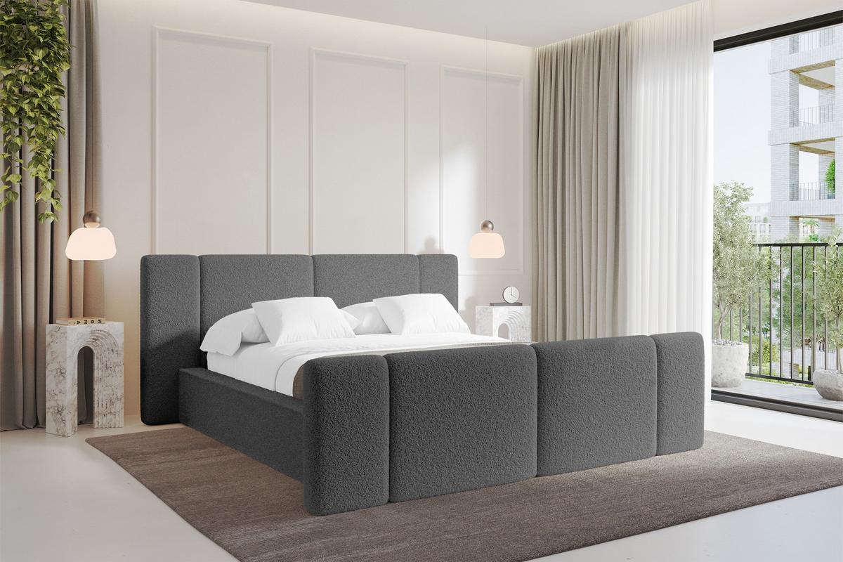 POLSTERBETT mit Bettkasten, Fußteil und Lattenrost, Bett mit Matratze H3/H4 - RIVO-Z 180x200 Grau - Greige, Holzwerkstoff/Textil (180/200cm) - ALTDECOR