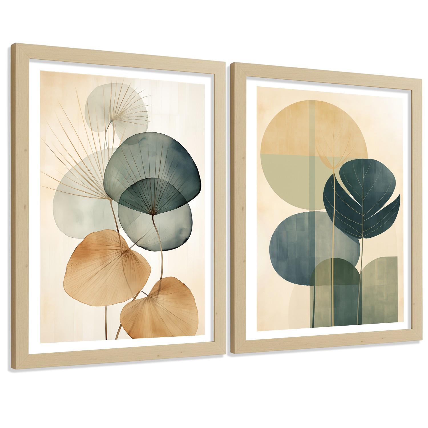 POSTER 2er Bilder-Set Wandbilder Geometrische Blumen modern Wohnzimmer Deko, Schlafzimmer, Küche, Badezimmer Rahmenlos A4 - Klar, Papier (29.7/1/21cm) - Nacnic
