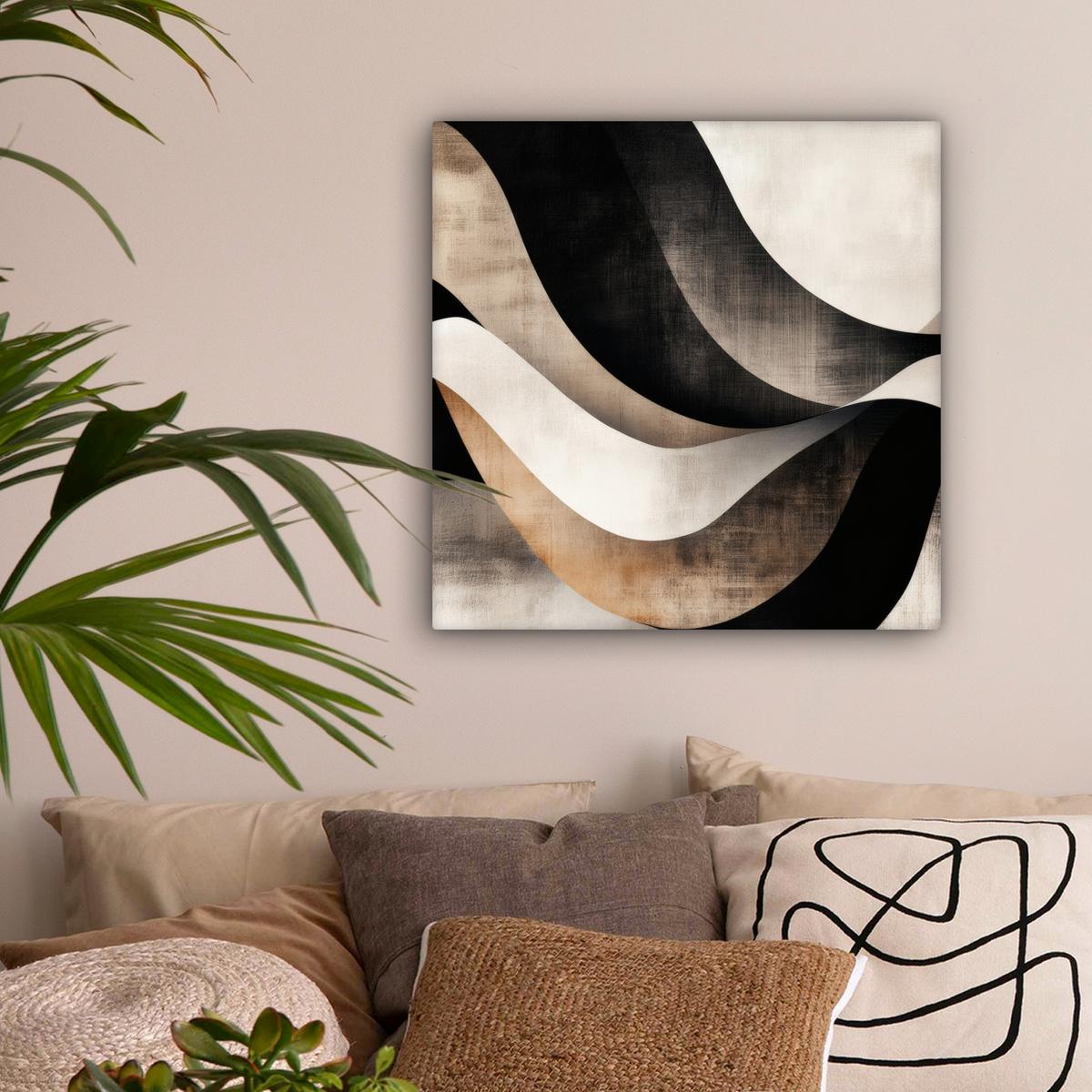 LEINWANDBILD Abstrakt - Wellen - Schwarz - Verwittert Wandbild Wohnzimmer 50x50 cm - Trüffeleichefarben, Textil (50/50cm) - MuchoWow
