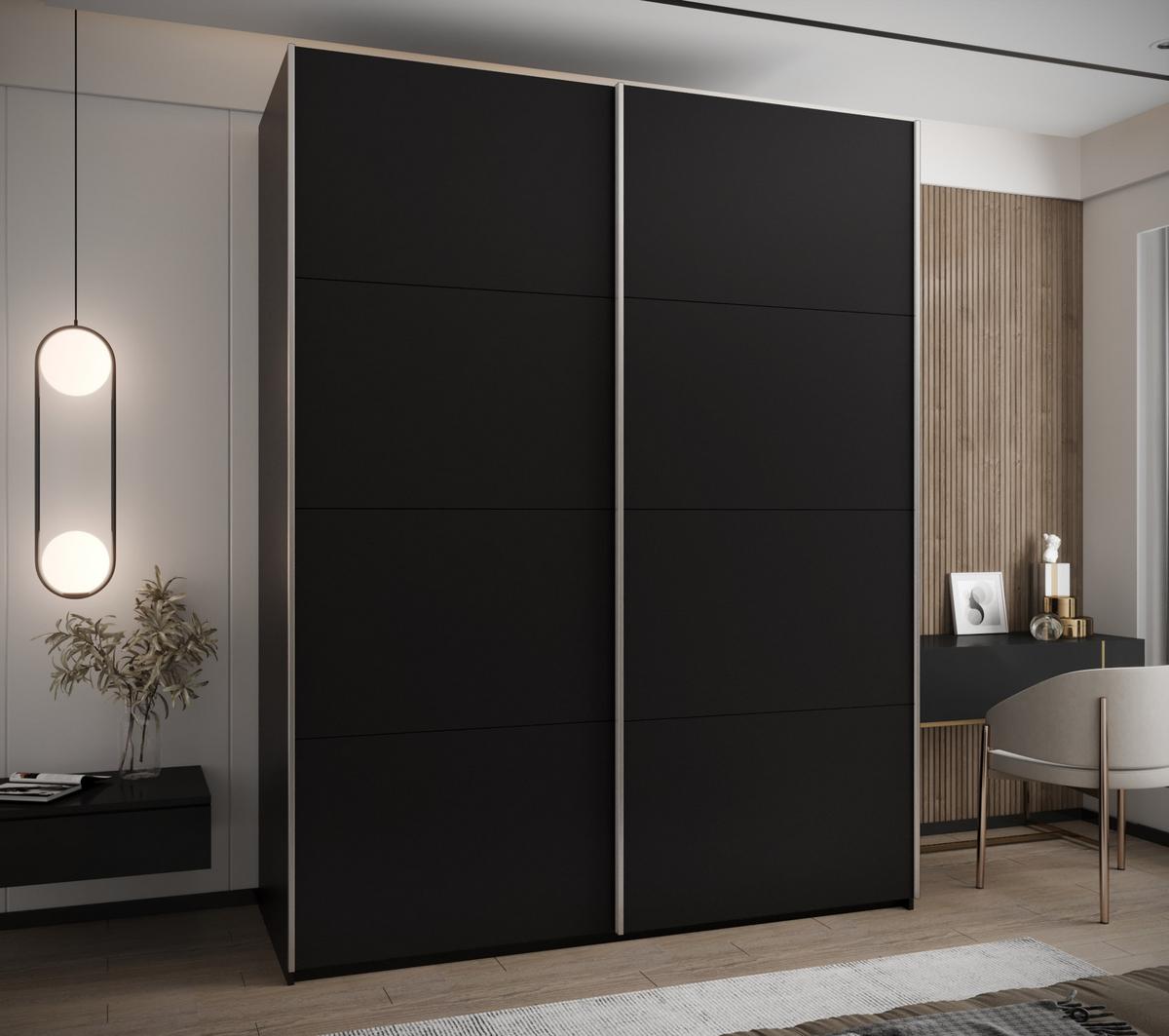 SCHWEBETÜRENSCHRANK 245,5/190/64 2-türig - Silberfarben/Schwarz, Holz/Metall (190/245/64cm) - Abiks Möbel