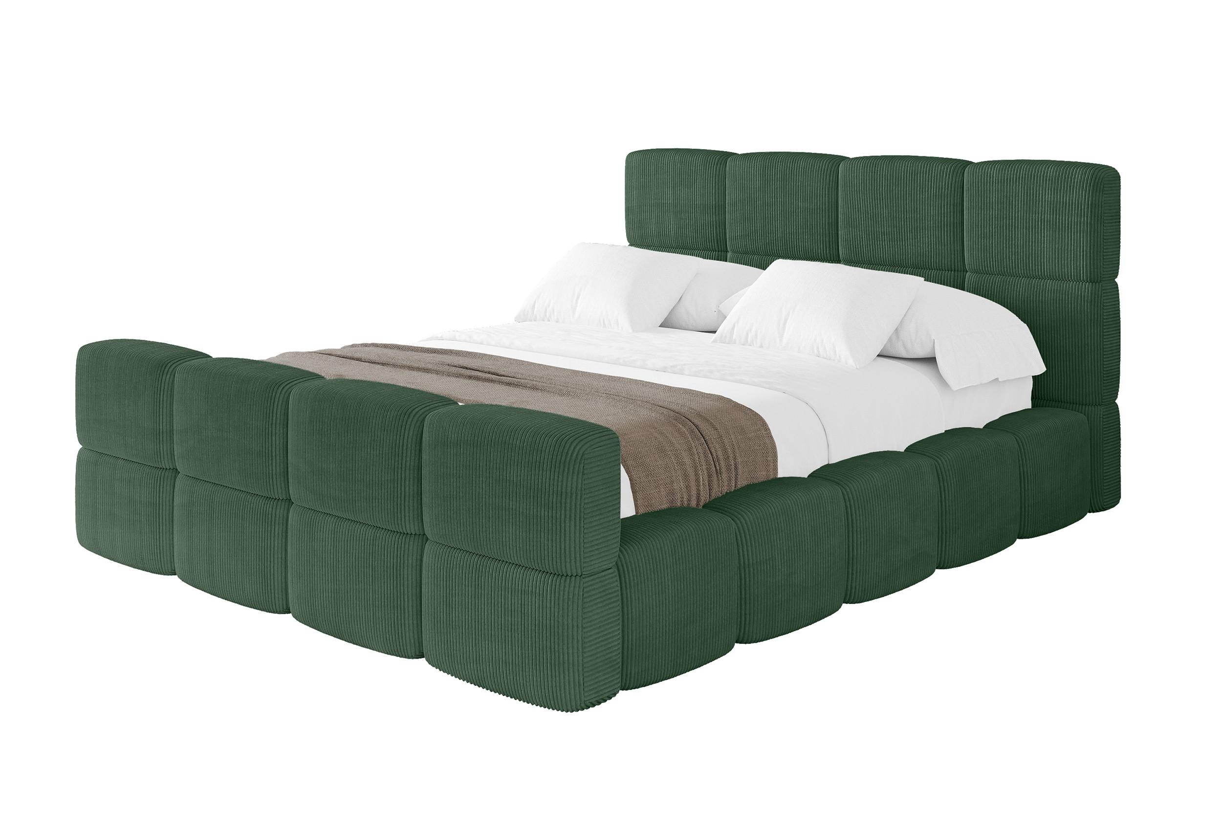 POLSTERBETT mit Bettkasten und Lattenrost, Bett mit Matratze H3/H4, Kopfteil, Boxbett, Doppelbett mit Stauraum - NATA-Z 160x200 Grün - Grün, Holzwerkstoff/Textil (160/200cm) - ALTDECOR