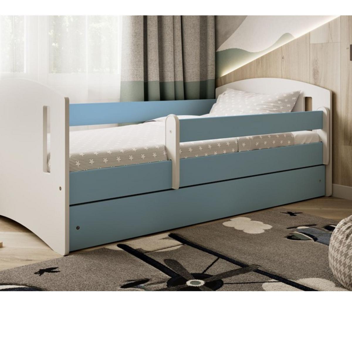 KINDERBETT CLASSIC II mit Schublade und Matratze Blau 90/65/184 - Blau, Holzwerkstoff (80/180cm) - RAUMHIRSCH FURNITURE