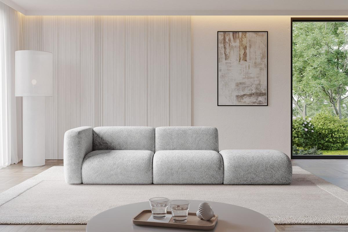 SOFA Ottomane Links MIRA-S3 296x89x70 Grau Velours - Schwarz/Grau, Holzwerkstoff/Kunststoff (296/70/89cm) - ALTDECOR