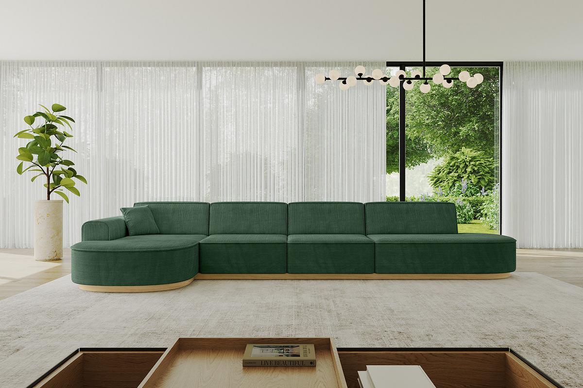 ECKSOFA Ottomane Links MARI-L3-v2 - 413x171x83 cm Grün Cord - Grün, Holzwerkstoff/Textil (413/171cm) - ALTDECOR