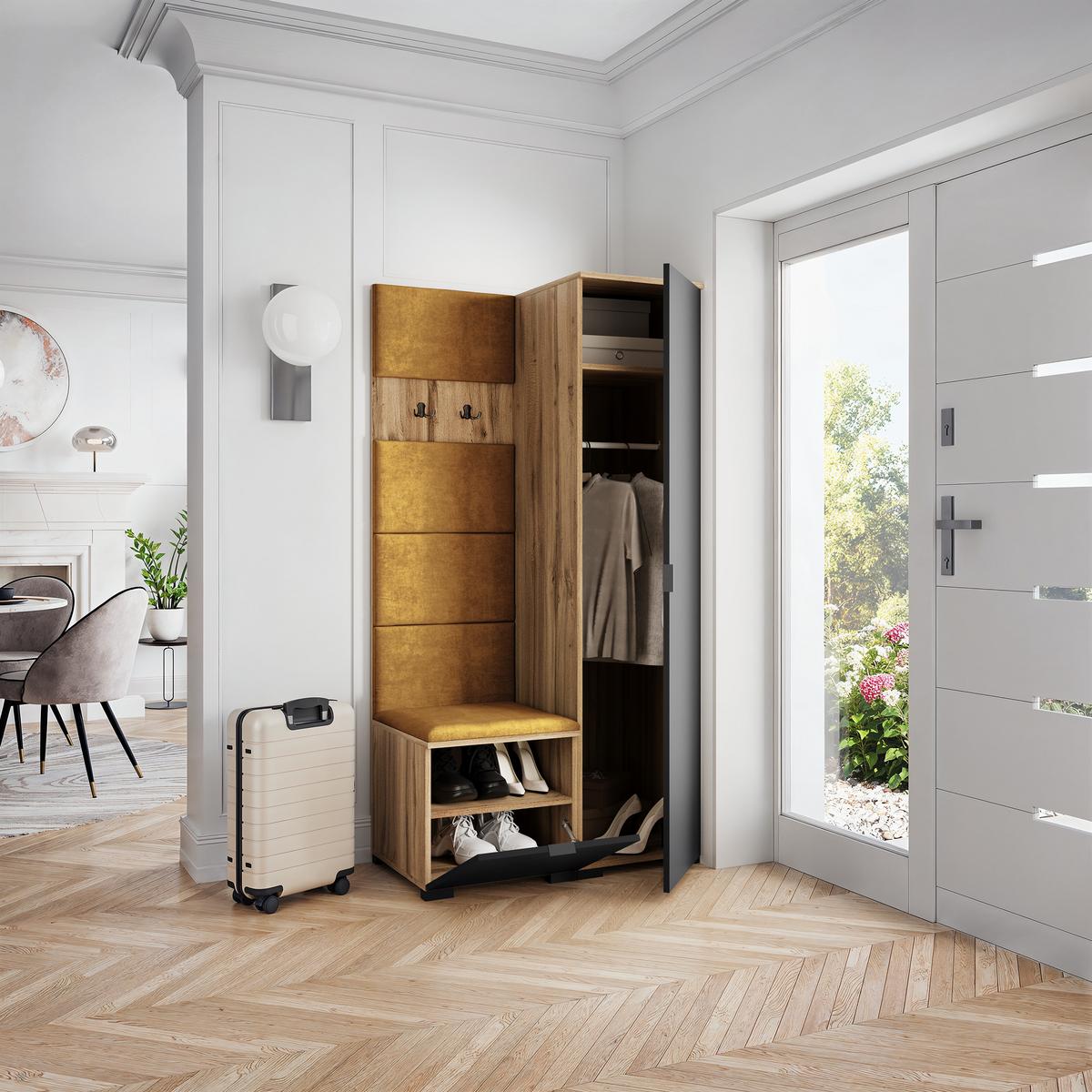 GARDEROBENSCHRANK LORI 95/181/51 cm Modern Garderobe-Set Eiche Wotan - Gelb/Eiche Wotan, Holzwerkstoff (95/181/51cm) - MASSENO