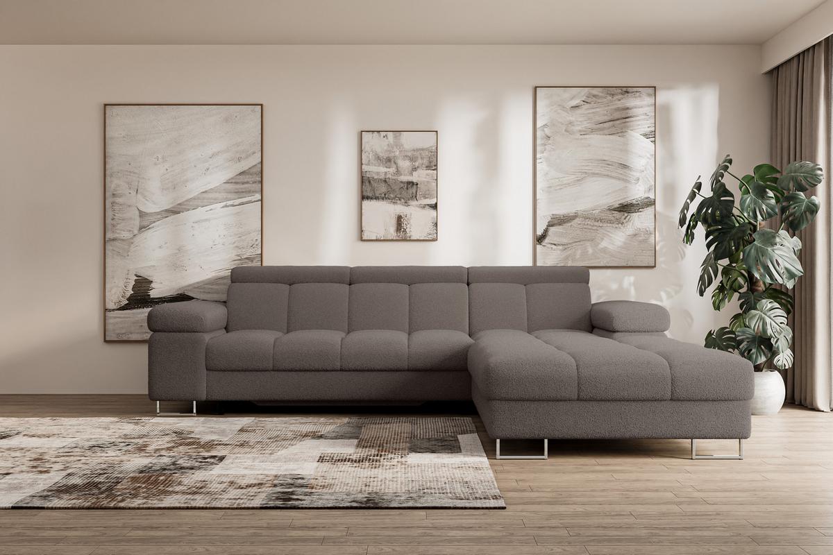 ECKSOFA mit Schlaffunktion Ottomane Rechts COMA L 271x203x79 Braun Bouclé - Dunkelbraun, Holzwerkstoff/Textil (203/271cm) - ALTDECOR
