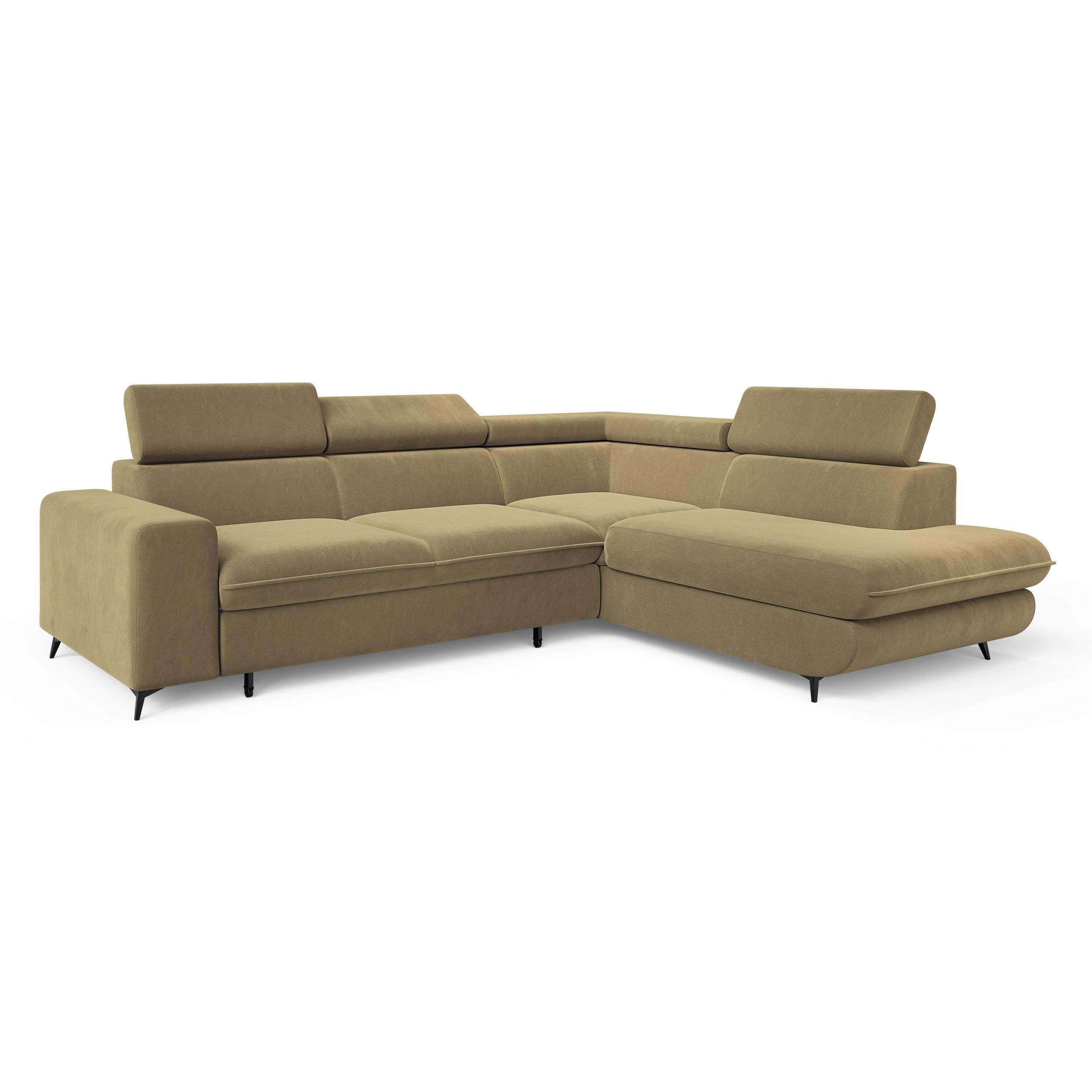 ECKSOFA VELISS Currygelb Veloursstoff mit Schlaffunktion - Currygelb, Holz (255/193cm) - MASSENO