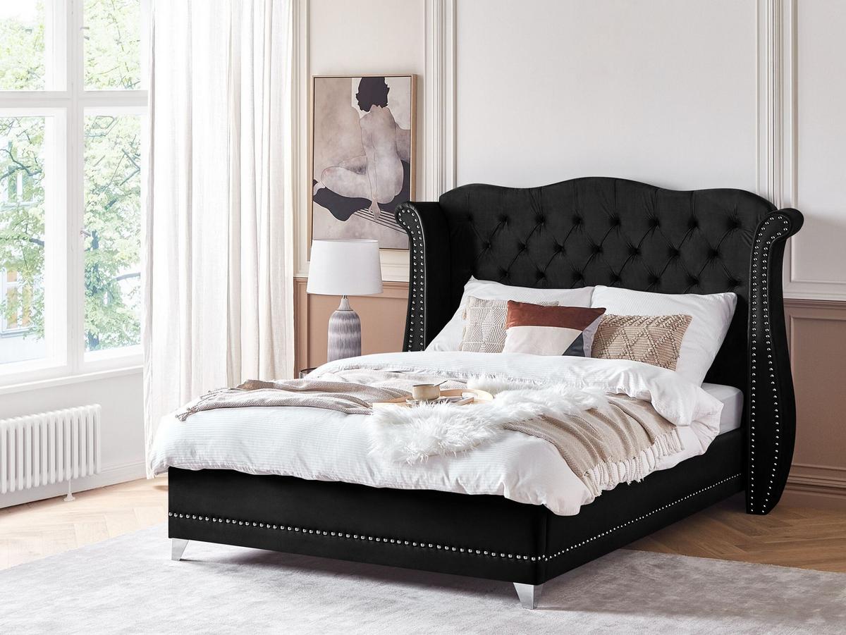 POLSTERBETT 160/200cm Schwarz Ayette - Schwarz, Textil (160/200cm) - Beliani