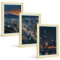BILDER SET 3er Set - 40x60 cm Goldrahmen - Bergpanorama der Stadt bei Nacht - Goldfarben, Kunststoff (40/60cm) - TULUP