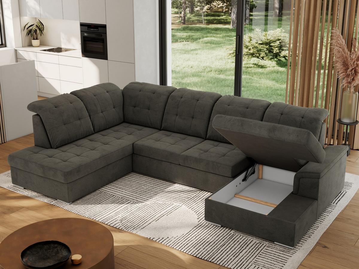 WOHNLANDSCHAFT MADRITO U - Dunkelgrau Velorus - Links - Dunkelgrau/Silberfarben, Textil/Metall (204/89/323cm) - MKS