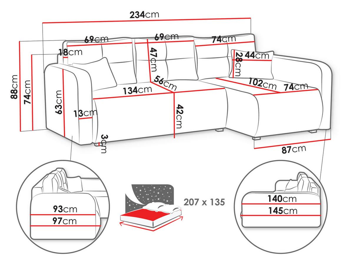 ECKSOFA Viena Cord, Seite: Links - Silberfarben/Grau, Holz/Kunststoff (234/145cm) - MIRJAN24