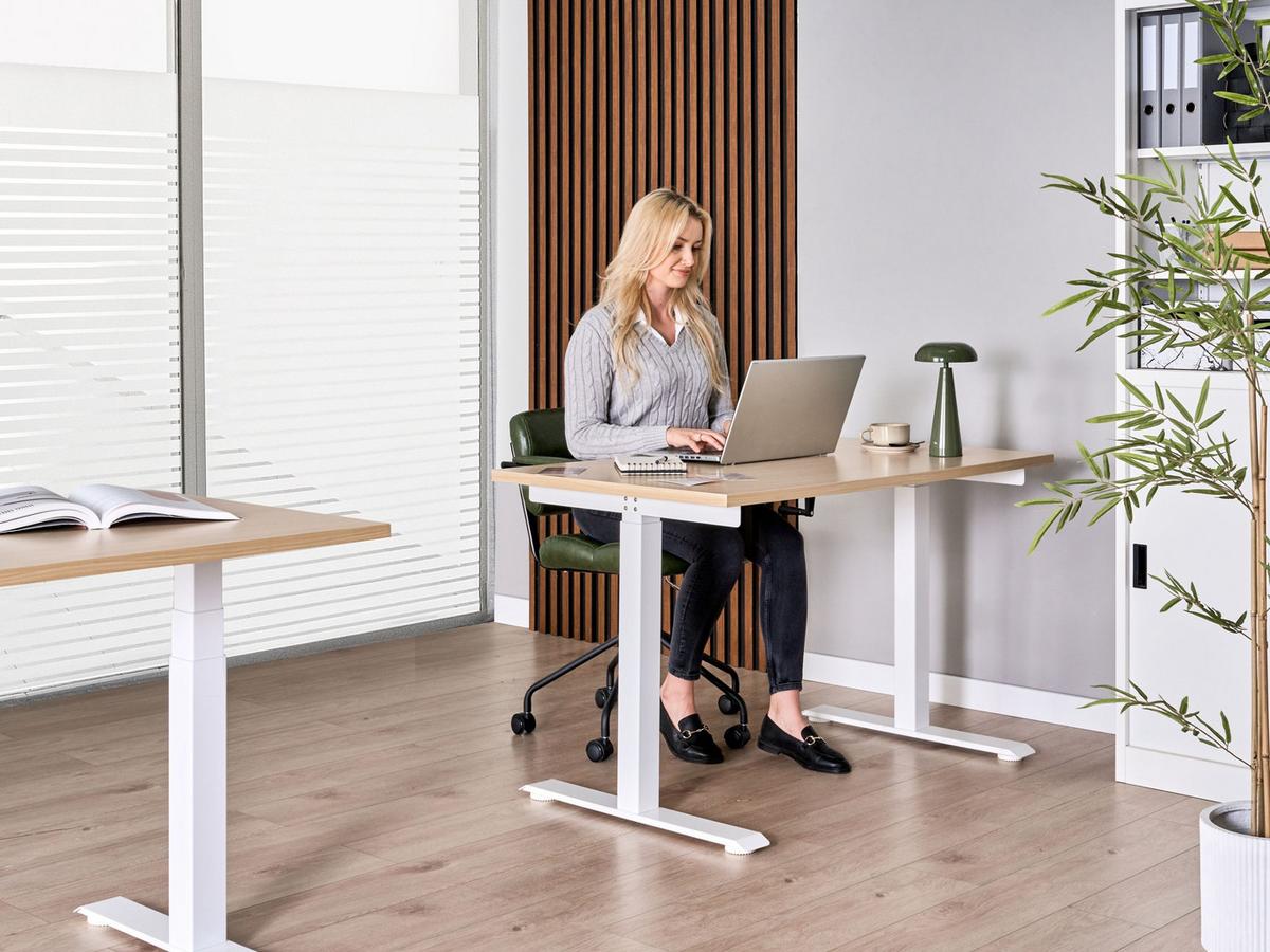 SCHREIBTISCH manuell höhenverstellbar 120/72 cm Hellbraun/Weiß Destines - Hellbraun/Braun, Holzwerkstoff/Metall (72/120/74cm) - Beliani