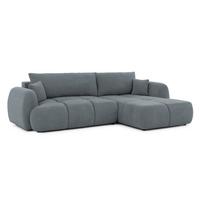 ECKSOFA Loretto aus natürlichem Dunkelgrau Webstoff mit Schlaffunktion, Bettkasten und tiefen Steppungen in Bubble-Optik - Dunkelgrau/Schwarz, Holz/Kunststoff (275/180cm) - S-Style