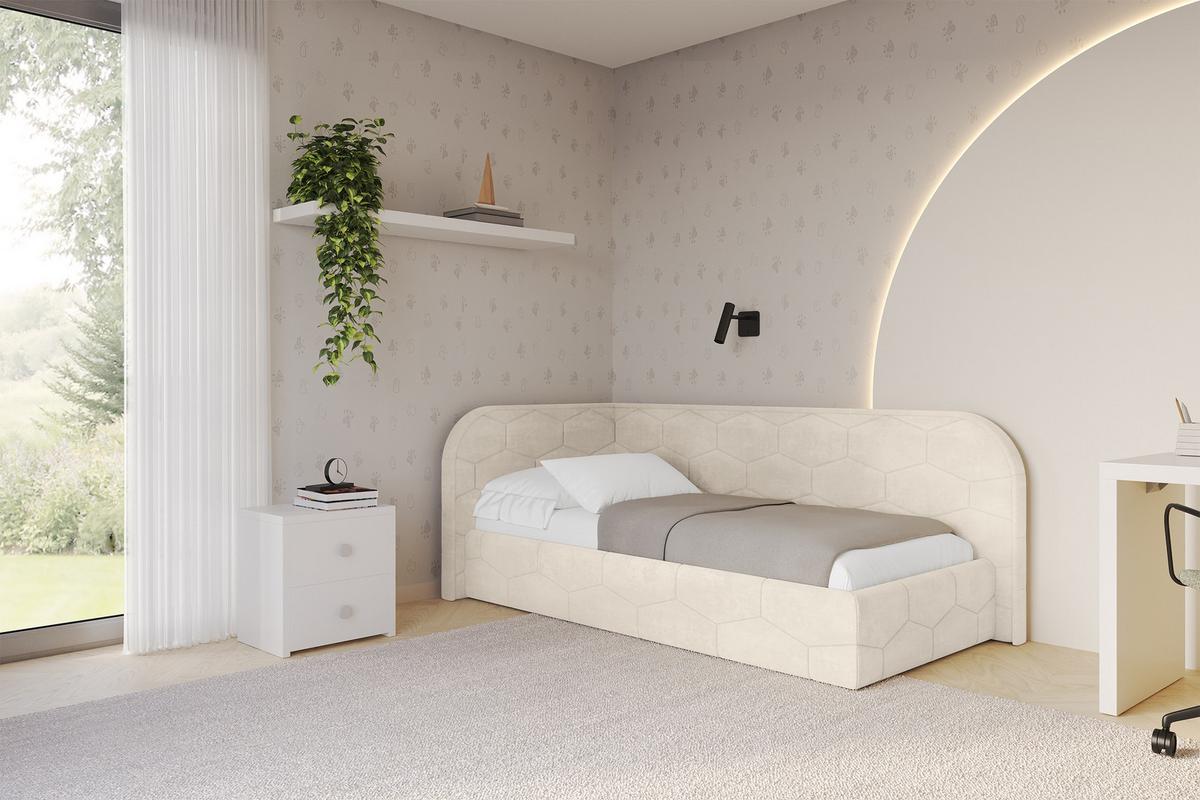 EINZELLBETT Jugendbett mit Bettkasten und Matratze H3/H4, Rechts - JAXY 80x200 Beige - Naturfarben, Holzwerkstoff/Textil (80/200cm) - ALTDECOR